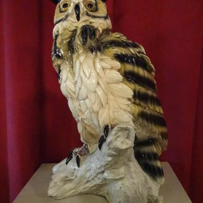 LARGE CAST RESIN PAINTED OWL FIGURE