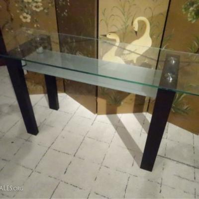 MODERN WOOD AND GLASS CONSOLE TABLE