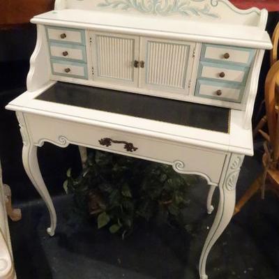 FRENCH STYLE SECRETARY DESK WITH WHITE AND BLUE FINISH