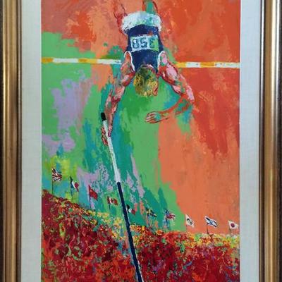 LEROY NEIMAN SIGNED LITHOGRAPH, MOSCOW OLYMPICS 1980, POLE VAULTER, SIGNED LOWER RIGHT