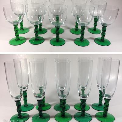 20 PC GREEN TWIST STEM WINE GLASSES
