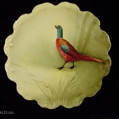 9 PC KLINGENBERG DWENGER LIMOGES BIRD PLATES AND PLATTER, CIRCA 1900-1910, HANDPAINTED BIRD DESIGNS ON EACH, INCLUDES EIGHT 12
