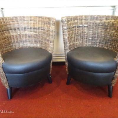 PAIR MODERN RATTAN ARMCHAIRS WITH CURVED BACKS