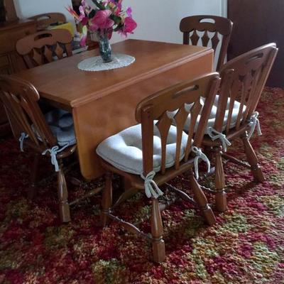 Vintage Drop-Leaf Table with 8 Chairs