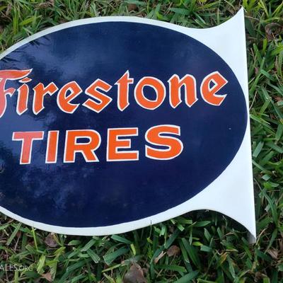 This is a really nice find!  Old Firestone porcelain flange sign 21