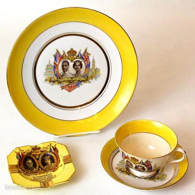 souvenir cup & saucer, dish, and plate commemorating the 1939 visit of George VI and Queen Elizabeth to Canada and the U.S.
