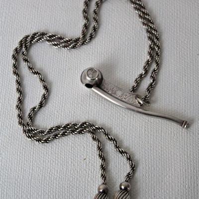 boswain's whistle on heavy rope chain, both sterling silver