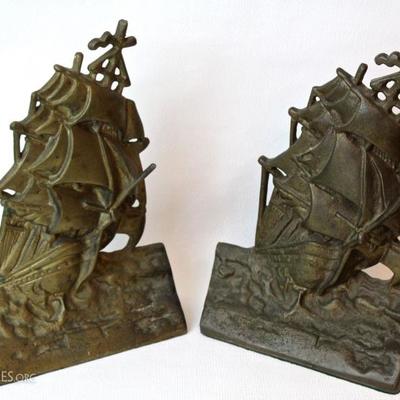 sailing ship heavy brass bookends 