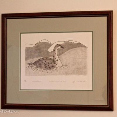"Sitting on the Nest" -  lithograph by West Coast Native Kalluk Angutikjuaq, signed and numbered
