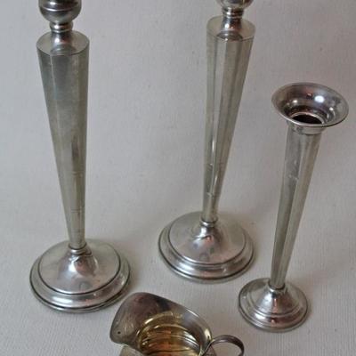 sterling candlesticks and petite pitcher