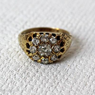 c. 1915 diamond cluster ring in yellow gold