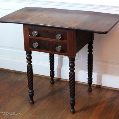 antique drop leaf work table with glass knobs