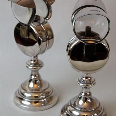 pair of antique, silver plated, bull's eye oil lamps by Lawrence B. Smith Co., Boston, MA, c. 1890