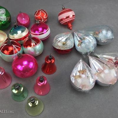 Vintage Christmas Shiny Brite USA-made mercury glass ornaments & collection of (6) 1960s Jewel Brite plastic teardrop ornaments
