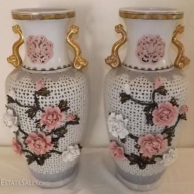 ECT004 Two Ornate Large  Chinese Porcelain Vases