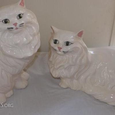 ECT010 Two Large Cute Ceramic Cat Figurines