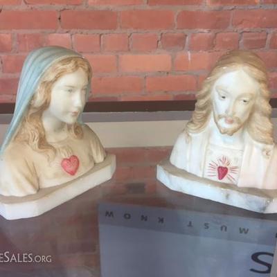 Rare Antique Alabaster Bust of Mary and Jesus from Italy