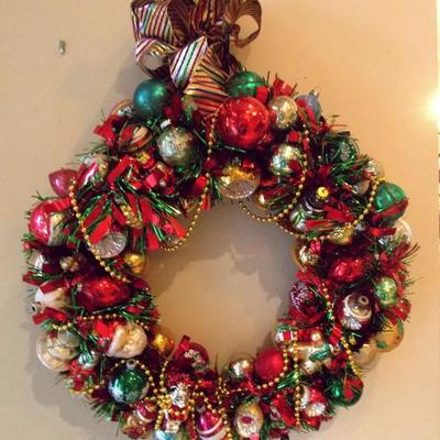 Artist's Christmas wreath with vintage ornaments $135