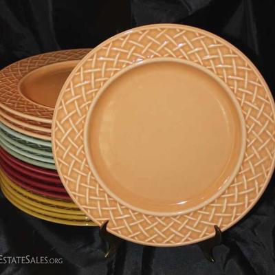 Set of 16 Varages plates in various colors. 4 plates to each color. Made in France. 10.25
