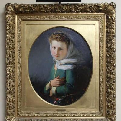 A young girl. 19th century oil on board painting in original frame. Artist signed, Henri Vandenho. 
