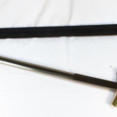 Sword with brass and wooden handle marked Pakistan with a leather sheath. Size: 43