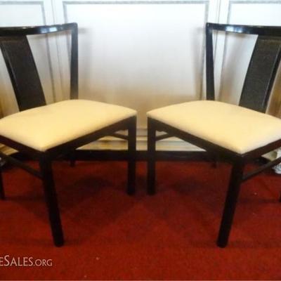 PAIR MID CENTURY MODERN CHAIRS, ASIAN MOTIF, RATTAN TEXTURED BACK SPLAT
