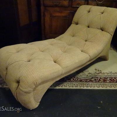 CONTEMPORARY CHAISE, TUFTED BEIGE UPHOLSTERY
