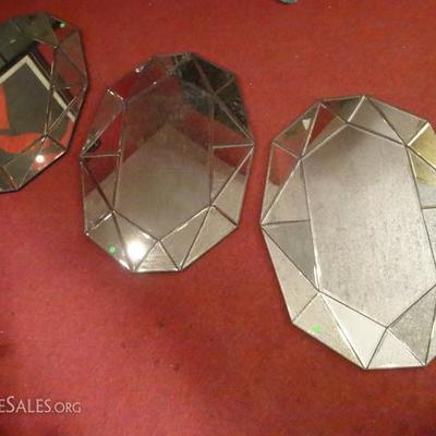 3 PC SET MODERN DESIGN WALL MIRRORS WITH FACETED MIRROR FRAMES