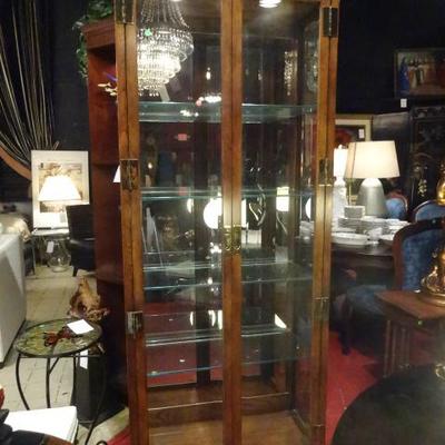 HENREDON LIGHTED DISPLAY CABINET WITH MIRRORED INTERIOR, 2 AVAILABLE