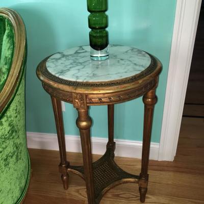 19th Century French Louis XVI marble top and cane stretcher