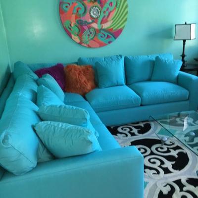 Crate and Barrel aqua sectional - never even sat on!