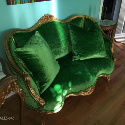 Antique French Louis xvi emerald green sofa