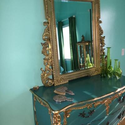 Louis XV carved wood and molded gesso mirror - gold gilt, late 19th c.