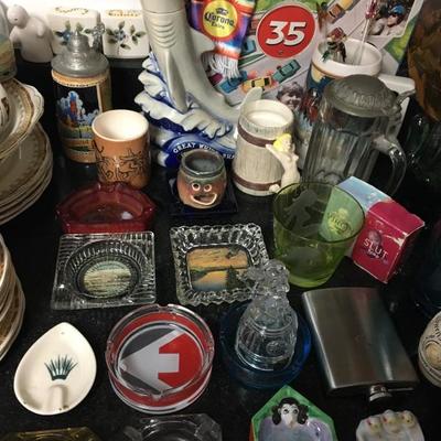 THE BAR: Ash Tray Collection, Collectible Bottles and Shot Glasses