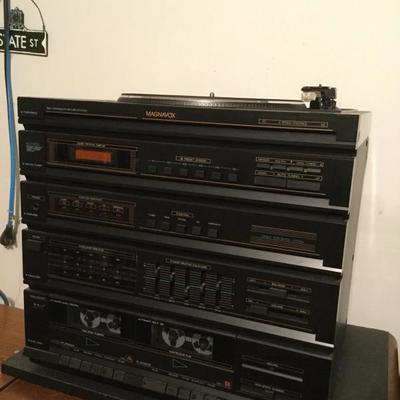 Magnavox speakers, turntable, receiver, equalizer, cassette deck
