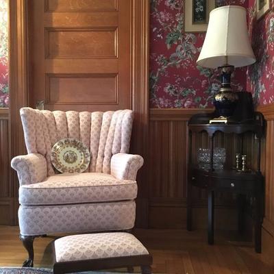 Scallop Back Chair, Corner Two Tier Lamp Stand