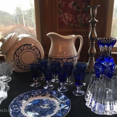 Dedham Art Pottery, Iittala Candle Holder, Pewter, Blue Glass