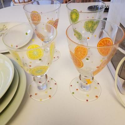Drinking glasses decorated with fruit