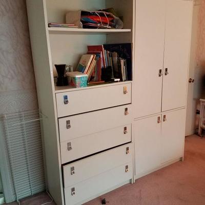 Matching white Formica hutch and armoire. See desk in upcoming frame.