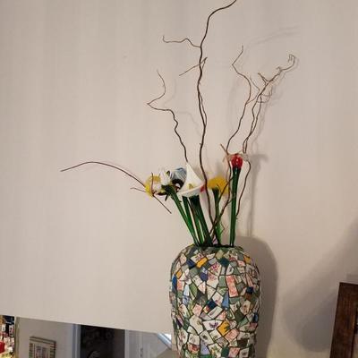 Handmade mosaic vase with glass flowers
