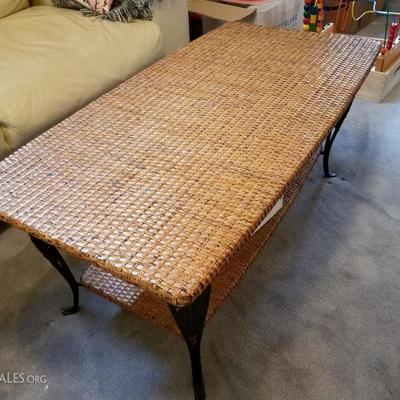 Wicker and metal coffee table