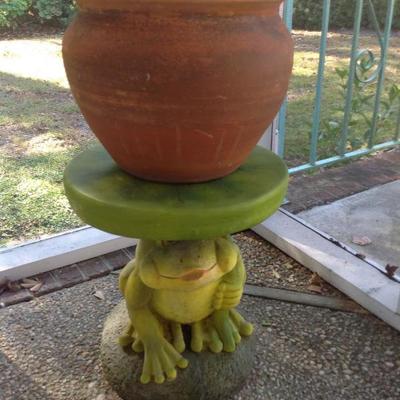 Frog Plant Stand and clay pot / small tree - with plant 36