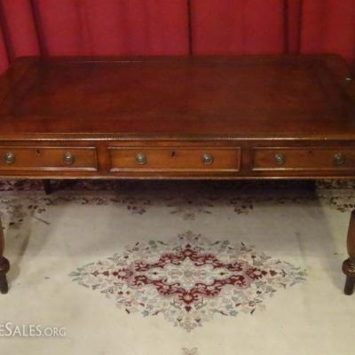 19TH CENTURY ENGLISH REGENCY PARTNER'S DESK WITH LEATHER TOP