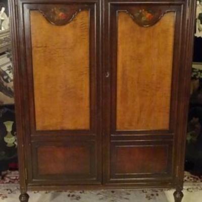 BERKEY AND GAY ART NOUVEAU STYLE CABINET WITH PAINTED FRUIT DETAIL