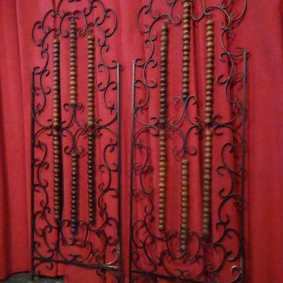 TWO 6 FT TALL METAL AND WOOD WALL GRATES