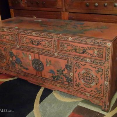RED CHINESE PAINTED CHEST