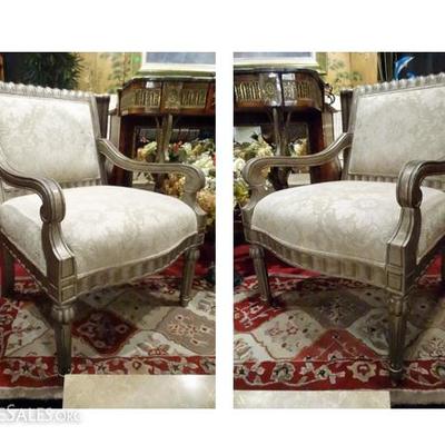 TWO PAIRS OF BERNHARDT SILVER ARMCHAIRS, EACH PAIR SOLD SEPARATELY