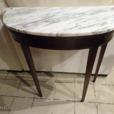 DEMI LUNE CONSOLE TABLE WITH WHITE AND BLACK MARBLE TOP