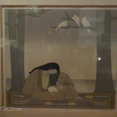 WILL BARNET SIGNED LIMITED EDITION LITHOGRAPH, TITLED PAEAN, DEPICTING A WOMAN WITH DOVES