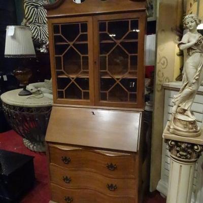 VINTAGE CHIPPENDALE STYLE DROP FRONT SECRETARY DESK WITH BOOKCASE TOP